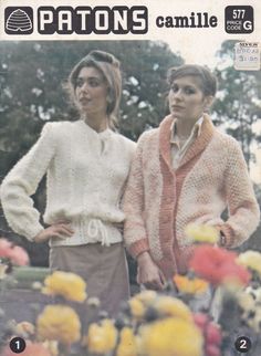 two women standing next to each other in front of flowers and trees with the caption patons