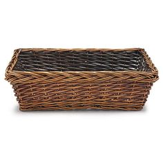 a brown wicker basket on a white background