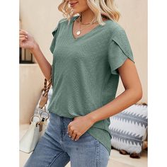 Pea Green Solid V Neck Short Sleeve T-shirt Plain Shorts, Black White Yellow, Midi Dress Casual, Bottoms Pants, Black Tee, Yellow White, Denim Skirt, Print Dress, Casual Dresses