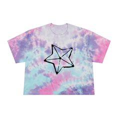 Whether you're listening to music under the stars or buying concoction ingredients, this Retro Star  Women's Tie-Dye Crop Tee will have you covered. Made from a cotton and polyester blend, this crop top will keep you cool, comfy, and colorful. And with pre-shrunk fabric, this top can take as many dips into the swamp as you want to take! .: 60% Cotton 40% Polyester .: Light fabric (5.4 oz/yd² (183 g/m .: Relaxed fit .: Sewn-in label .:Shirt colors and pattern may vary Multicolor Cotton T-shirt For Music Festival, Cotton Tie Dye Tops For Music Festival, Cotton Tie-dye Tops For Music Festival, Womens Tie, Under The Stars, Crop Tee, Listening To Music, Sew-in Labels, Light Fabric