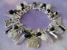 Girls Night Out Charm Bracelet Glow in the by morningstarworks, $58.00 Cat Charm Bracelet, Silver Jewelry Cleaner, Fairy Charms, Whimsical Jewelry, Best Friend Jewelry, Looks Black, Wine Charms, Cute Charms, Lampwork Glass Beads