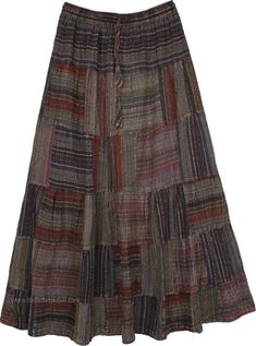 Boho Stonewashed Patchwork Skirt in Earthen Colors made from Textured Breathable Seersucker Fabric Boho Skirts & Oversized Sweater, Tie Dye Long Skirt, Woolen Scarves, Seersucker Fabric, Hippie Skirts, Ankle Length Skirt, Modest Skirts, Patchwork Skirt, Hippie Vibes