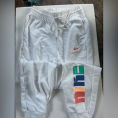 Vintage Style White Joggers With Color Name, Size Small, Never Worn (Open To Offers) White Jogger Pants, Black Nike Sweatpants, Oversized Sweatpants, Nike Sportswear Women, Black Jogger Pants, White Joggers, Joggers Track Pants, Fitted Joggers, Color Name