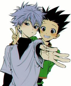 two anime characters one is giving the peace sign