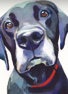 a painting of a dog looking at the camera