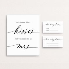 the wedding stationery is shown with matching envelopes and place cards for each guest