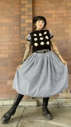 Alternative Christmas Party Outfit, Plus Size Alternative Work Outfits, Birthday Outfit Alternative, Mock Neck Under Dress, Grunge Wedding Outfit, Plus Size Outfits With Belts, Eccentric Teacher Outfits, Creative Casual Outfits, Black And White Gingham Dress