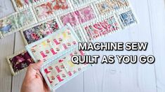 the machine sew quilt as you go is shown with text overlay that reads machine sew quilt as you go