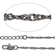 Ready-to-wear gunmetal-plated brass twisted chain comes with lobster claw clasp and 1 to 3 inches extender chain that can be used to adjust length and drape. Colors, shapes and sizes may vary in each lot. Twisted Chain, Lobster Claws, Fire Mountain Gems, Lobster Claw, Gift Necklace, Singapore, Ready To Wear, Plating, Brass