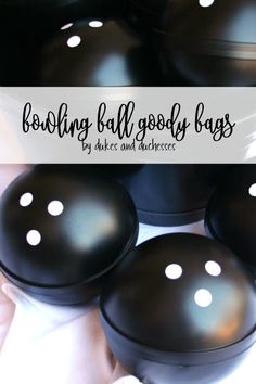 four black bowls with white polka dots on them and the words bouiling ball goody bags