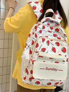 BagForLove - Embroidered Classic Backpack with Lettering, Cute Strawberry Cartoon Pattern and Bag Charm Product Description Color White Composition 100% Polyamide Pattern Type Fruit&Vegetable Bag Size Medium Material Polyamide Closure Type Zipper Type Classic Backpack Style Fashionable Size Chart INCH CM Handle Height Strap Length Bag Height Bag Width Bag Length 3.1 inch 35.4 inch 17.7 inch 7.5 inch 12.6 inch Handle Height Strap Length Bag Height Bag Width Bag Length 8 cm 90 cm 45 cm 19 cm 32 cm Details Pictures Similar Products h2 { text-align: center; } /* æ¢è¡ */ li{ white-space: normal; word-break: break-all; word-wrap: break-word; } .red-box { width: 100%; display: flex; flex-direction: row; flex-wrap: wrap; justify-content: center; } .red-box > div { width: 190px; height: 250px; ma White Canvas School Bag With Zipper Closure, White Canvas Bag With Zipper Closure For School, White Portable Backpack, White Pouch Canvas Bag For School, White Canvas Pouch Bag For School, Large Capacity White Backpack For Summer, Cute White Summer Backpack, White Canvas School Bag With Zipper Pocket, Trendy White Backpack With Letter Print