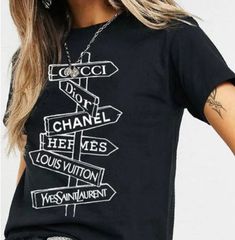 designer inspired direction tee Fashion Logo Inspiration, Ysl Shirt, Graphic Tshirt Outfit, Chanel T Shirt, Can Life, Louis Vuitton T Shirt, Luxury Lifestyle Fashion, Shirt Design Inspiration, Fits Clothes