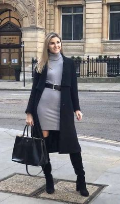 How to Wear a Sweater Dress (the Complete Guide) Grey Dress Outfit Work, Grey Turtleneck Sweater Dress, Wearing Dress In Winter, Woman Winter Dress, Winter Dresses For Birthday, Grey Winter Dress Outfit, Women's Winter Dresses, Grey Sweater Dress Outfit Fall, Women Winter Dresses Outfits