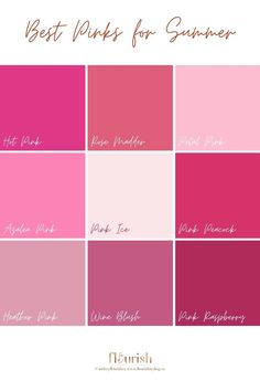 Cool Summer Nail Colors, True Summer Red, Soft Summer Pink, Types Of Pink, Type Of Pink Colors, Pink Colors Shades Rose, Shaded Summer, Hoc Summer, Pink Color Palette Names