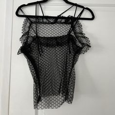 Rodarte Sheer Lace Net Strappy Tank Top / Blouse. From The “Spirit Of The Beehive” Season Runway Collection. No Size Tag But Fits Size S. Hidden Side Zip. #Rodarte #Lacetop #Sheer #Mesh #Romantic Chic Hollow Out Tops For Night Out, Chic Fitted Fishnet Mesh Top, Chic Summer Fishnet Mesh Top, Party Mesh Top With Hollow Out Detail, Party Mesh Top With Hollow-out Details, Fitted Black Mesh Top With Hollow Out Design, Sheer Fitted Camisole For Evening, Black Mesh Top With Hollow Out For Night Out, Mesh Cami Top For Party