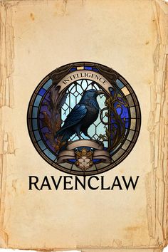 a stained glass window with a raven on it