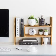 Dark Brown Wood Adjustable Desktop Storage Display Rack - MyGift Enterprise LLC Cubical Ideas, Cubicle Ideas, Adjustable Bookshelf, Work Desk Decor, Desktop Shelf