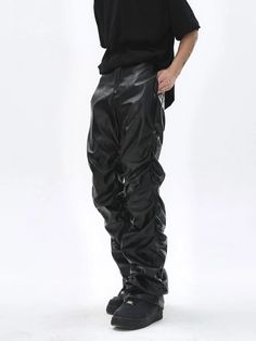 SPECIFICATIONS Style: Punk Style Applicable Scene: Dance Fabric Type: dobby Pant Style: Cross-pants Material: Faux Leather Applicable Season: Spring and Autumn Closure Type: Zipper Fly Front Style: Pleated Fit Type: LOOSE Gender: MEN Thickness: Lightweight Waist Type: MID Length: Full Length Item Type: Full Length Baggy Punk Bottoms For Concert, Black Fitted Punk Bottoms, Fitted Black Punk Bottoms, Rock Style Bottoms With Pockets For Alternative Fashion, Black Rocker Bottoms For Alternative Fashion, Punk Black Pants With Belt Loops, Black Gothic Bottoms For Streetwear, Edgy Baggy Bottoms For Concert, Edgy Black Bottoms For Concert