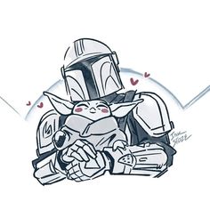 a drawing of a boba fett sitting on the ground