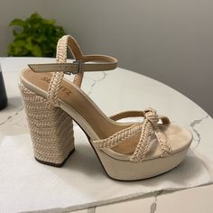 Never Used Schutz Sandal Made In Brazil Bra37 Size 8b Luxury Brown Straw Sandals, Gucci Sandals With Woven Sole, Spring Gucci Espadrilles, Gizelle Gucci Wedges, Luxury Gucci Open Toe Espadrilles, Gucci Luxury Open Toe Espadrilles, Made In Brazil, Women's Shoes Sandals, Brazil