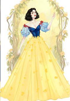 a drawing of snow white from disney's beauty and the beast, with flowers on her dress