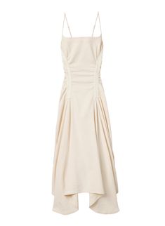 Elegant Cotton Midi Dress With Ruched Bodice, Elegant Cream Linen Midi Dress, Elegant Cream Cotton Midi Dress, Cream Linen Fitted Midi Dress, Fitted Cream Linen Midi Dress, Elegant Off White Cotton Midi Dress, Fitted Linen Ruched Dress, Elegant Linen Dress With Ruched Bodice, Fitted Off White Cotton Midi Dress