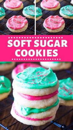 soft sugar cookies with green and pink frosting