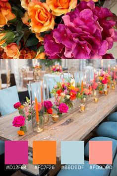 the table is decorated with flowers and candles