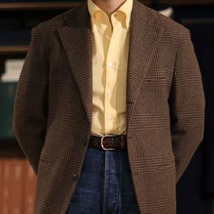 Shirt Outfit Men, Brown Suits, Stylish Mens Outfits, Yellow Shirts, Tailored Jacket, Mode Vintage, Sports Jacket