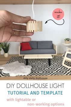 the diy dollhouse light is being used to make furniture