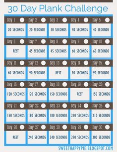 the 30 day plank challenge is shown in blue and brown