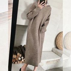 Trendy Fashion Womens Warm Fall/winter Hooded Sweater Dresses Knitted Loose Long Pullover Dress, Sweaters Dresses Loose Knit Dress, Loose Knit Jumper, New Long Dress, Knitted Winter Dress, Hooded Sweater Dress, Long Dress Plus Size, Sweaters Black, Korean Fashion Dress, Long Pullover