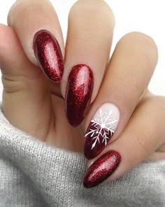 Nails New Year, Nails Acrylic Almond, Holiday Nails Winter, Snowflake Nail