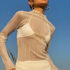 Mesh Long Sleeve Top, Outfits Y2k, Neck Women, Y2k Outfits, Tops Fashion, Preppy Outfit, Women Long Sleeve Tops, Mesh Long Sleeve, Looks Chic