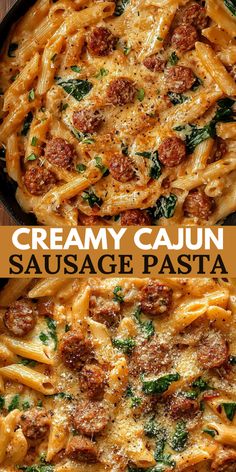 creamy cajun sausage pasta with spinach and parmesan cheese