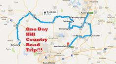 a map with the words one day hill country road trip