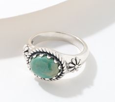 Gift yourself (or someone special) a great way to add some unexpected color and Southwestern style to your look with this gemstone concha ring. Unlike anything else in your jewelry collection, the oval-shaped gemstone cabochon sits in an east-west design with a serrated bezel, rope border, and concha flowers on either side. From American West Jewelry. West East, Rope Border, Special A, American West, Southwestern Style, Someone Special, East West, Green Turquoise, Ring Sterling Silver