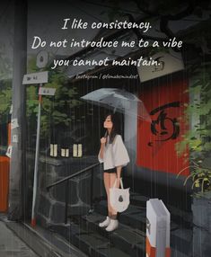 a woman standing in the rain with an umbrella over her head and text that reads, no matter how strong i am