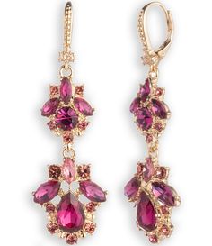 Marchesa Gold Tone Dark Pink Crystal Double Drop Earrings | Dillard's Pink And Gold Jewelry, Jewel Tone Earrings, Prom Earrings, Perfect Date, Pink Jewelry, Rhinestone Jewelry, Accessories Jewelry Earrings, Gold Drop Earrings, Marchesa