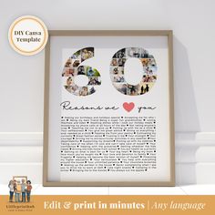 a framed photo with the words 50 years and pictures on it in front of a white wall