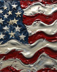 an american flag painted in red, white and blue with water droplets on it's surface