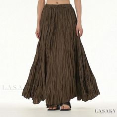 Lasaky - Pleated Midi Skirt with Elegant Drape and Oversized Flare Fitted Midi Skirt, Velvet Midi Skirt, Umbrella Skirt, Retro Skirt, Crystal Fashion, Scarf Women Fashion, Coffee Color, Half Skirt, Long Maxi Skirts