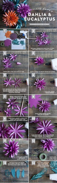 the instructions for making paper flowers are shown