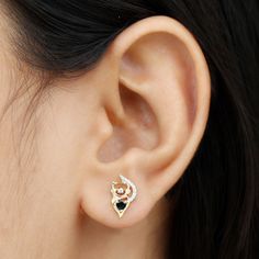 Product Details Add something different to your Jewelry Collection Get these Black Onyx and Moissanite Cat Stud Earrings. The Screw Back featured Stud earrings are embellished with Heart Shape Black Onyx in 3 Prong Setting as Center Stone with Tiny Round Cut Moissanite studded beautifully in Solid Gold crafted Cat. Product Information SKU SHP-EARRINGS042171066 Length 12.5 mm Width 7.4 mm Weight 1.52 gm (Approximate) BLACK ONYX INFORMATION No.of Stones 2 Pieces Total Weight 0.50 Carat (Approximat Elegant Black Heart Earrings For Anniversary, Cat Earrings Studs, Onyx Earrings, Signature Jewelry, Timeless Jewelry, Conflict Free Diamonds, Free Jewelry, Black Onyx, Prong Setting