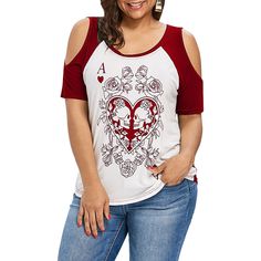 Plus Size Women Cold Shoulder Skull Floral Graphic Tee - Red Wine - 3E69765119 - Women's Clothing, Plus Size Women's Clothing  #PlusSizeWomensClothing #Women's #Clothing # #Plus #Size #Women's #Clothing Open Skull, Spandex Shirts, Plus Size Tees, Skull Tee, Floral Graphic, Floral Skull, Fit Fashion, Cheap T Shirts, Womens Tops Summer