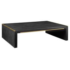 a black coffee table with gold trim around the edge and bottom section on an isolated white background