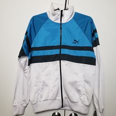 90's & Y2k Sytle Vintage Deadstock Puma Track Jacket. Never Worn, But Small Stains As Shown In Photos. 100% Polyester. From Smoke/Pet Free Home. Puma Jumpsuit, Puma Blue, Coats Vintage, Puma Sport, M Performance, Black Activewear, Red Logo, Puma Mens, Zipper Jacket