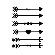 four black arrows with hearts and arrows on them, all pointing in different directions to each other