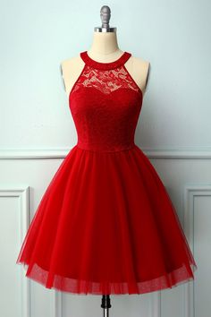 Halter Lace Dress, Red Homecoming Dress, Confirmation Dresses, Dama Dresses, Lace Burgundy Dress, Fluffy Skirt, Lace Halter Dress, Red Homecoming Dresses, Plus Size Party Dresses