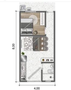 the floor plan for a small apartment with one bedroom and an attached kitchenette area